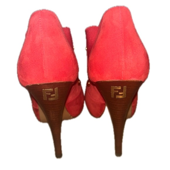 FENDI Red Studded Suede Platform Ankle heels boots, Size 36 US 5.5 - Picture 6 of 13